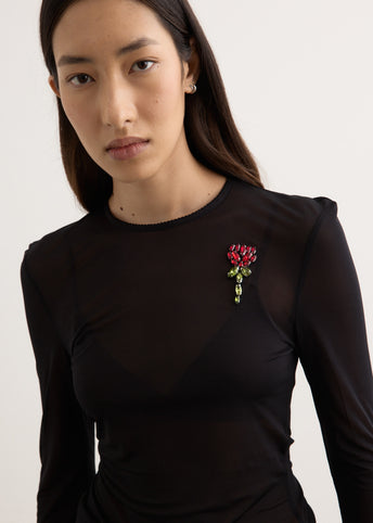 Sheer Fitted Ballet Mesh Top With Bip