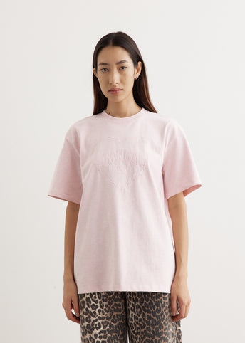 Tシャツ・カットソー GANNI Woman T-Shirt Pink T4090 868 Chalk Pink Pink Heavy Cotton Drop Shoulder Heart T-shirt