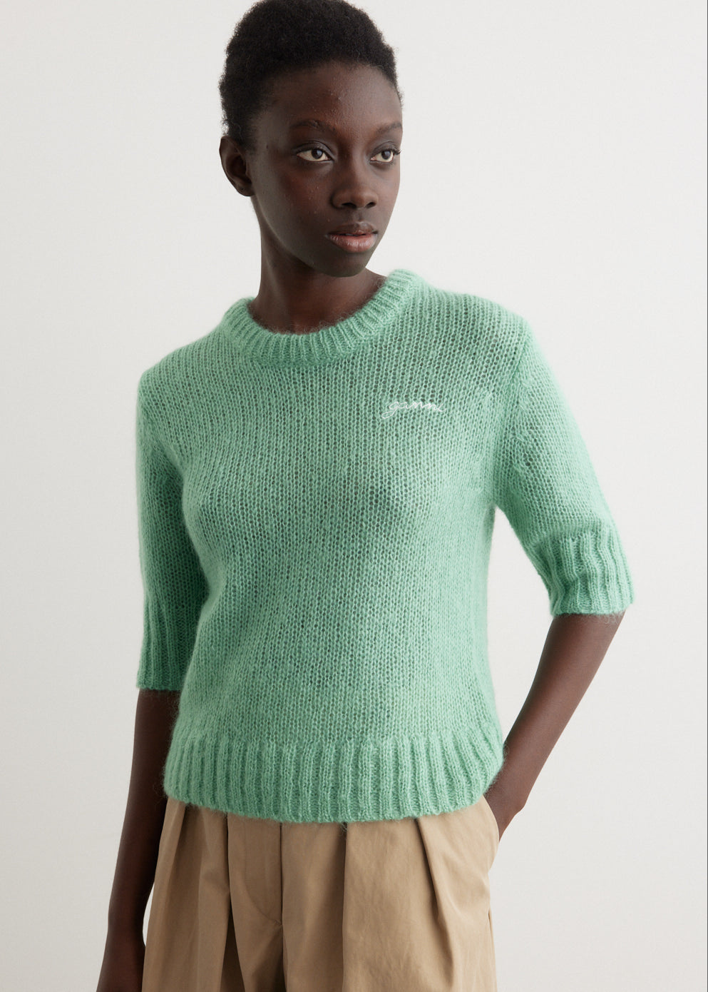 Mohair Short Sleeve O-Neck Sweater