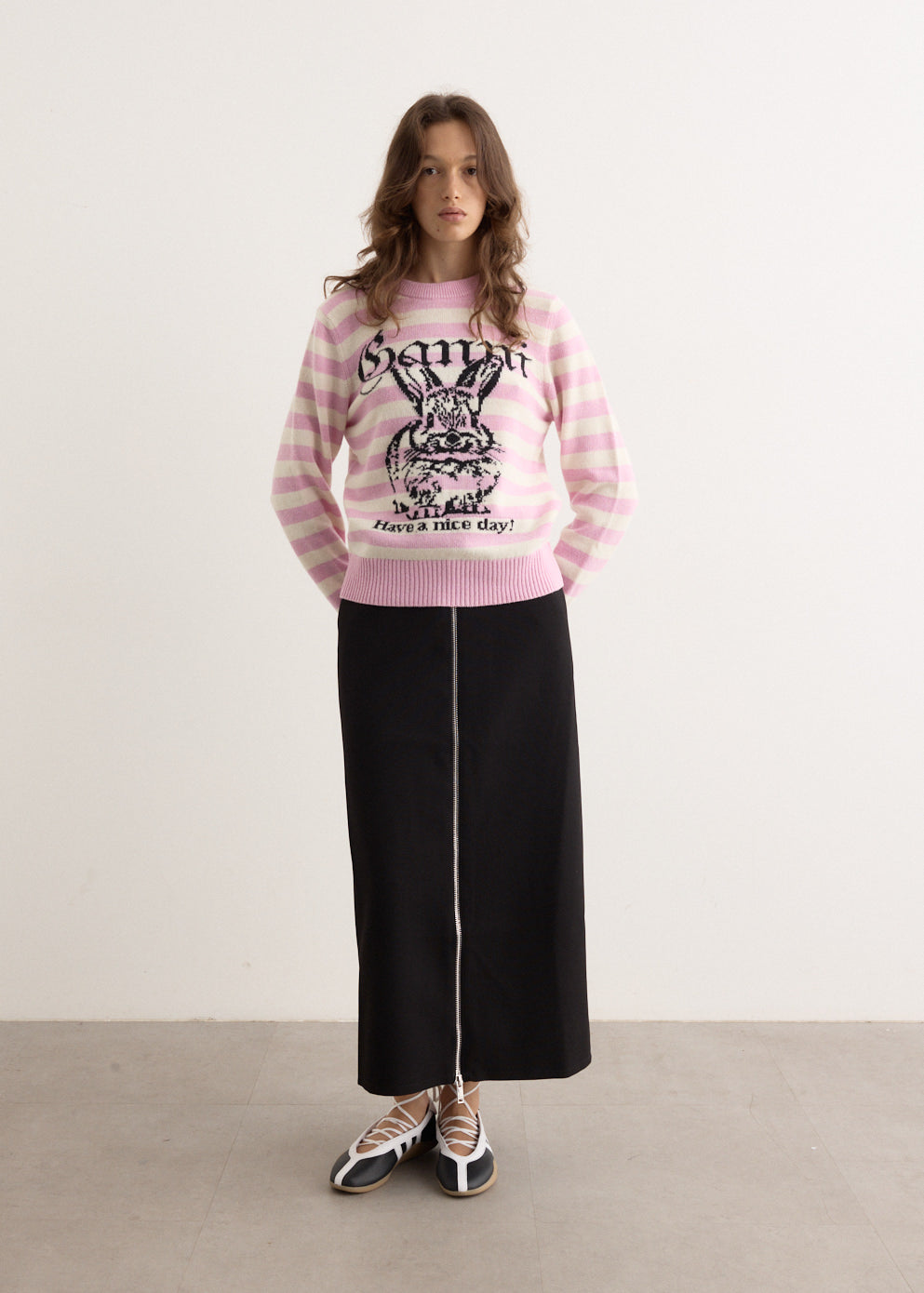 Striped Graphic Wool Mix Bunny Crewneck