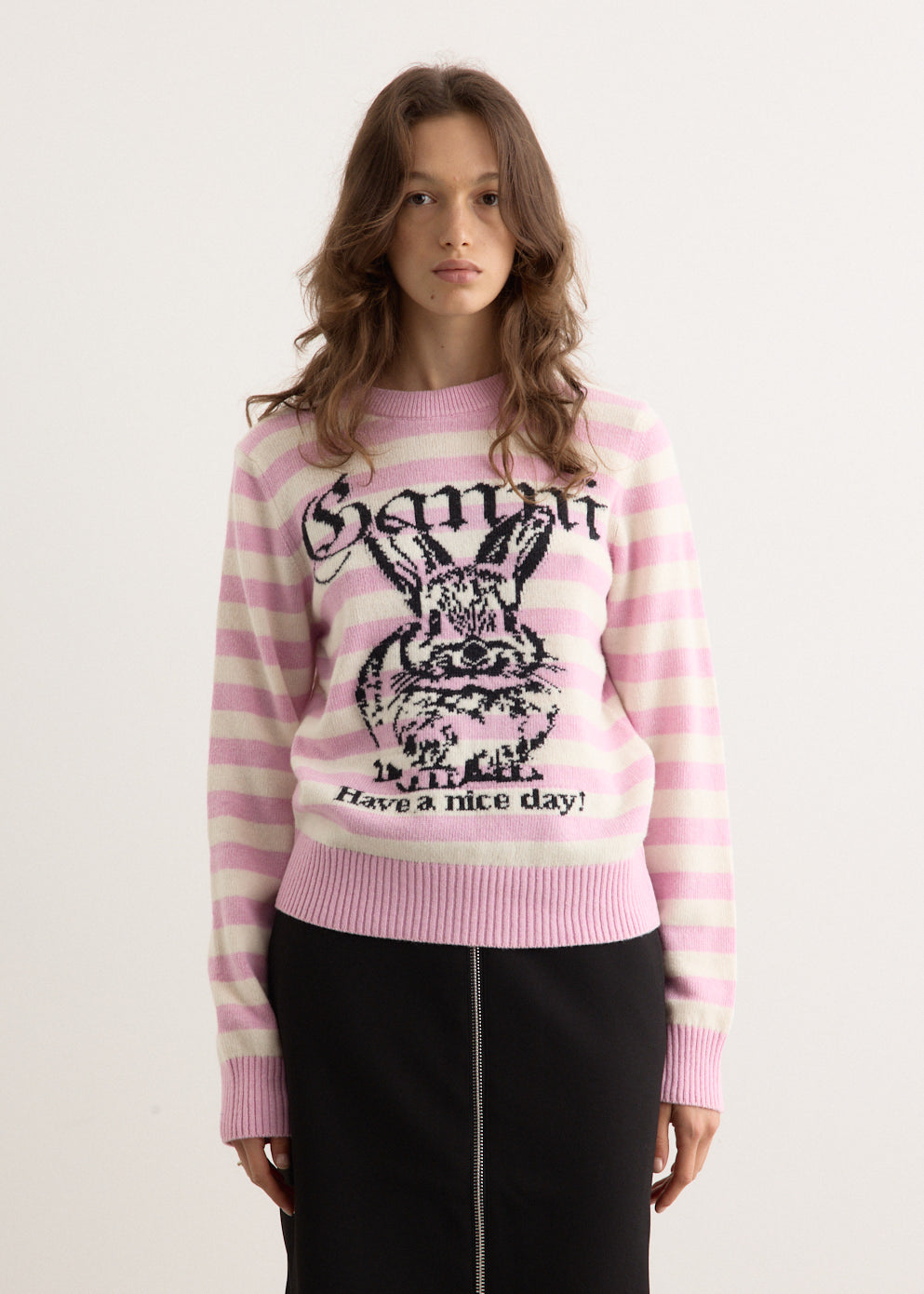 Striped Graphic Wool Mix Bunny Crewneck