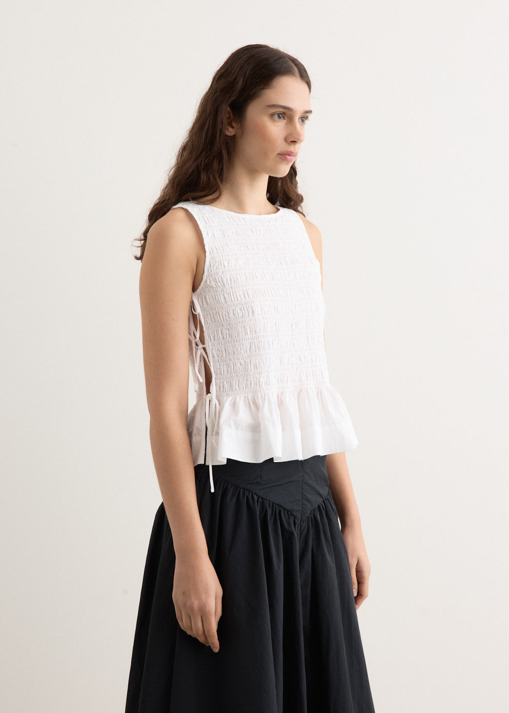 Cotton Poplin Smock Tie String Top