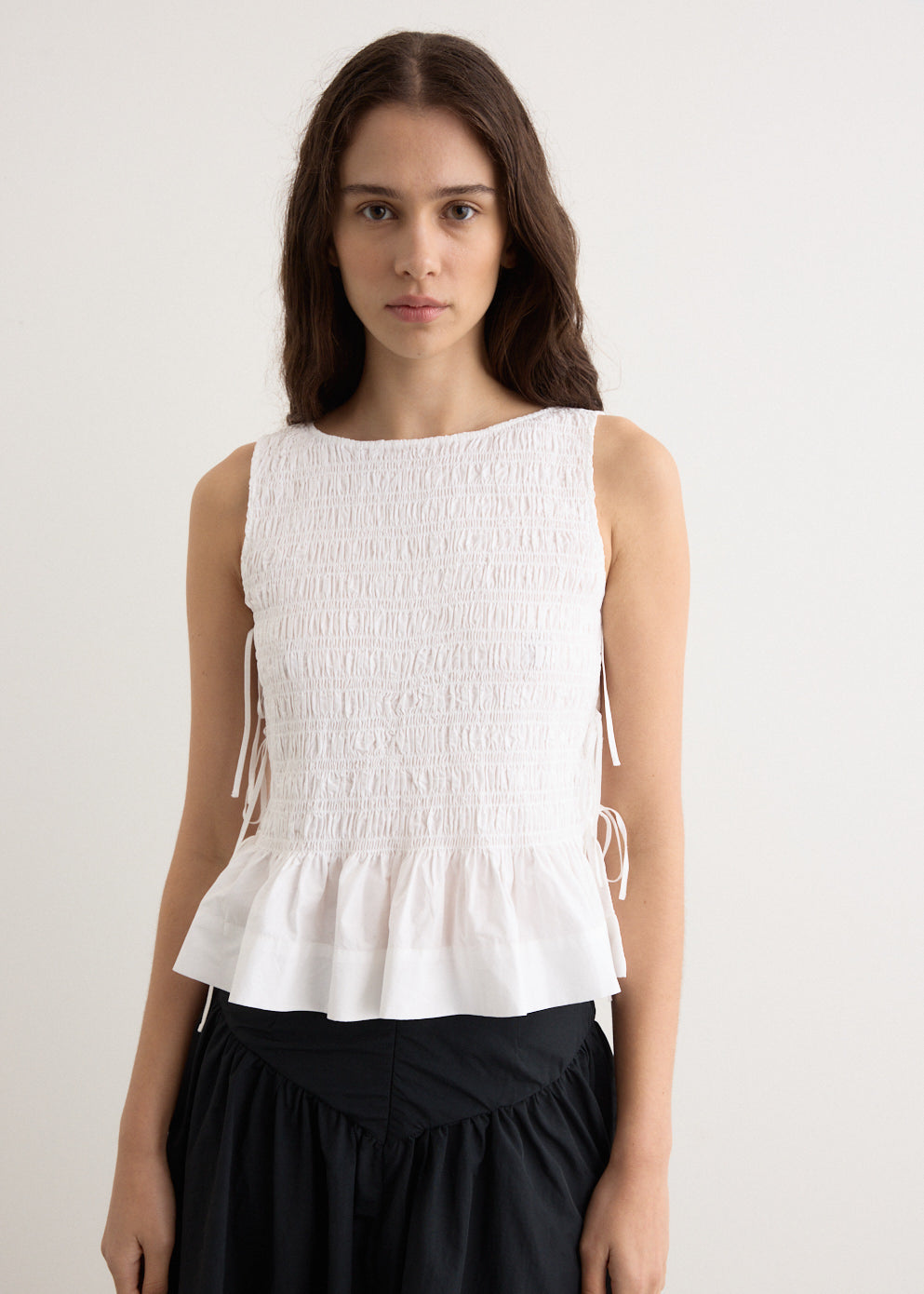 Cotton Poplin Smock Tie String Top