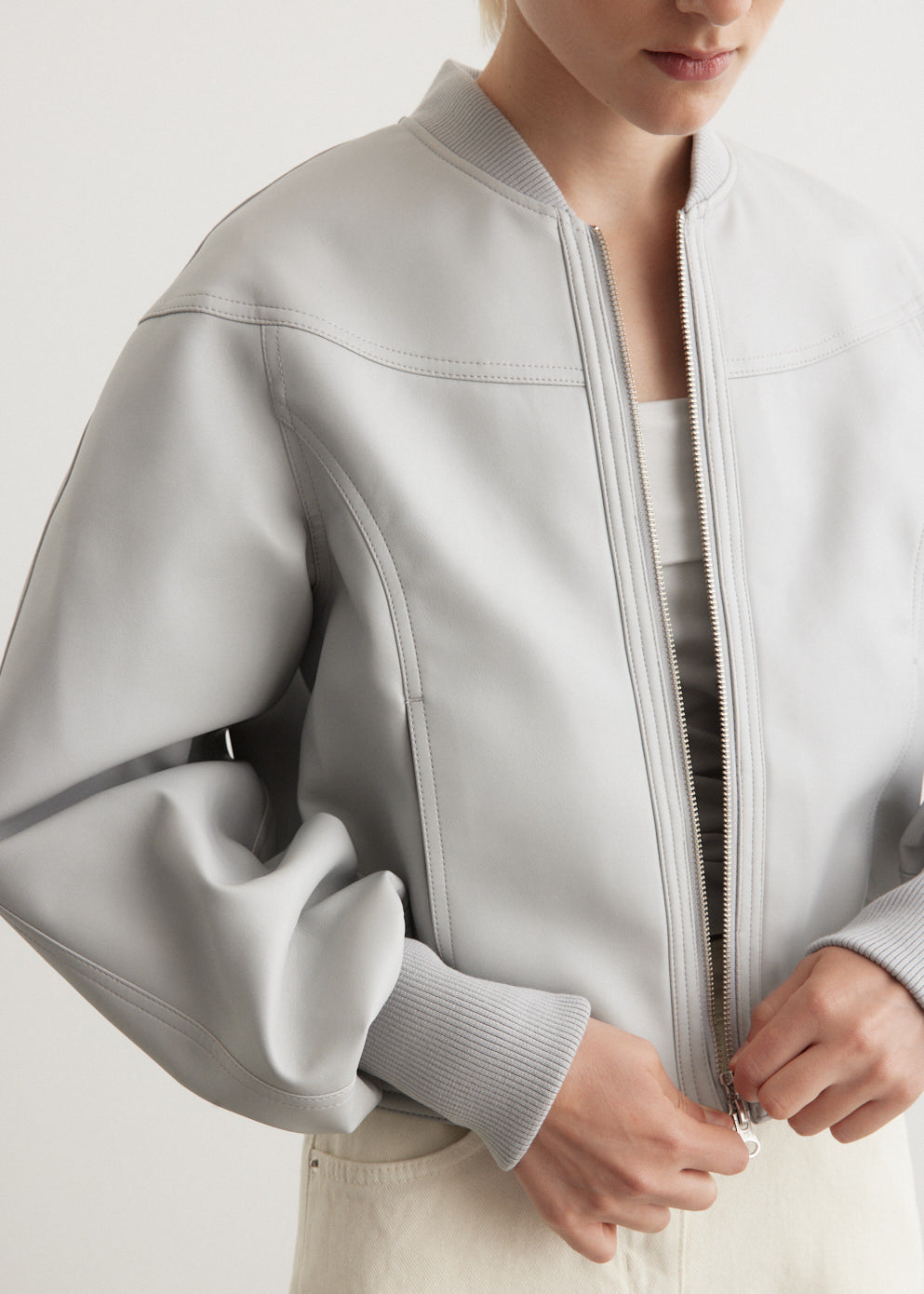 [LOW CLASSIC] / ☆ 24SS RAGLAN LEATHER JACKET / SILVER Raglan Leather Jacket