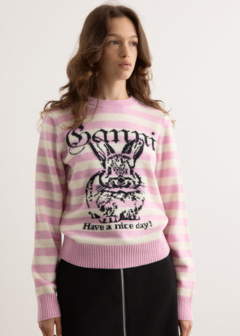 Striped Graphic Wool Mix Bunny Crewneck
