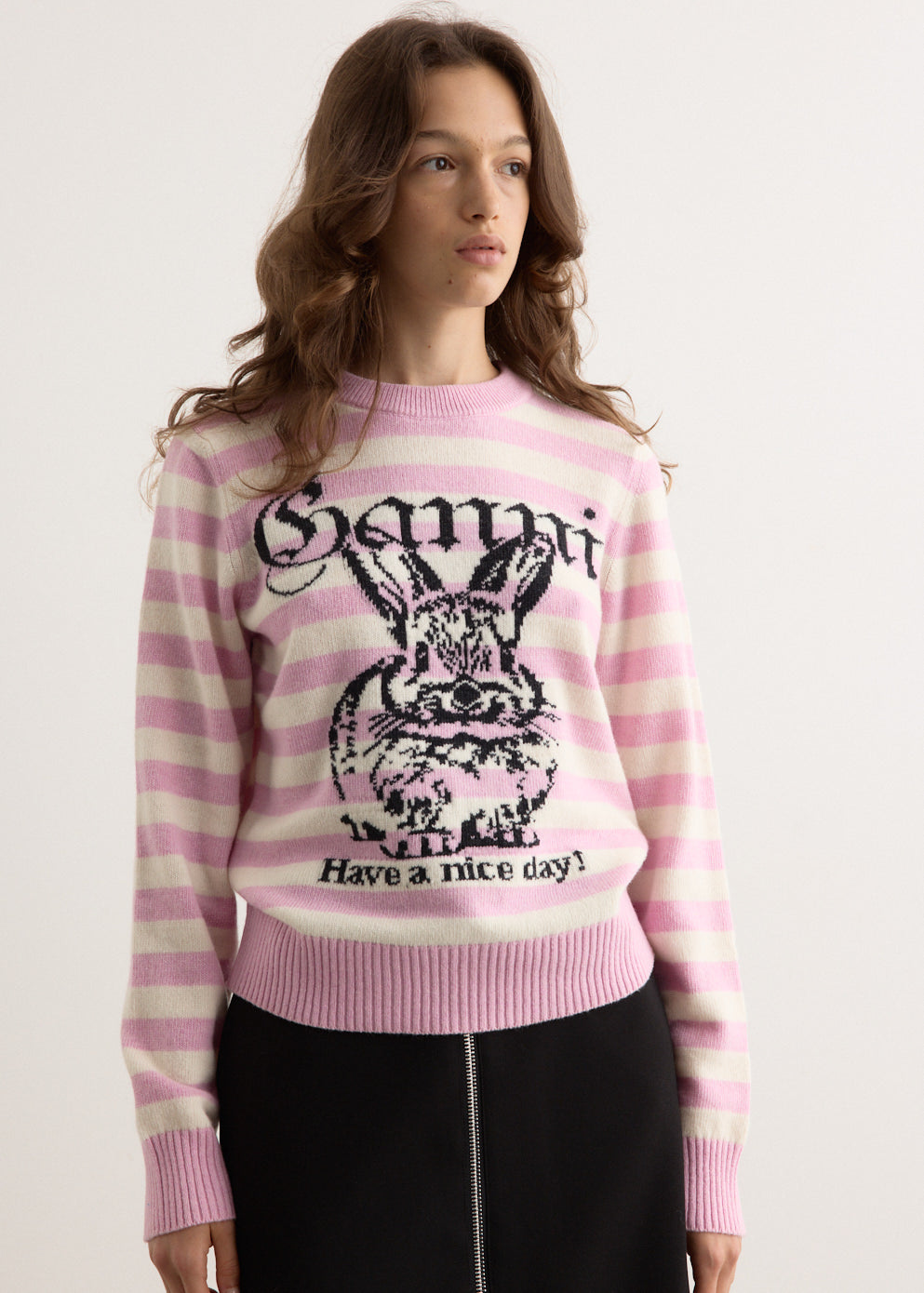 Striped Graphic Wool Mix Bunny Crewneck