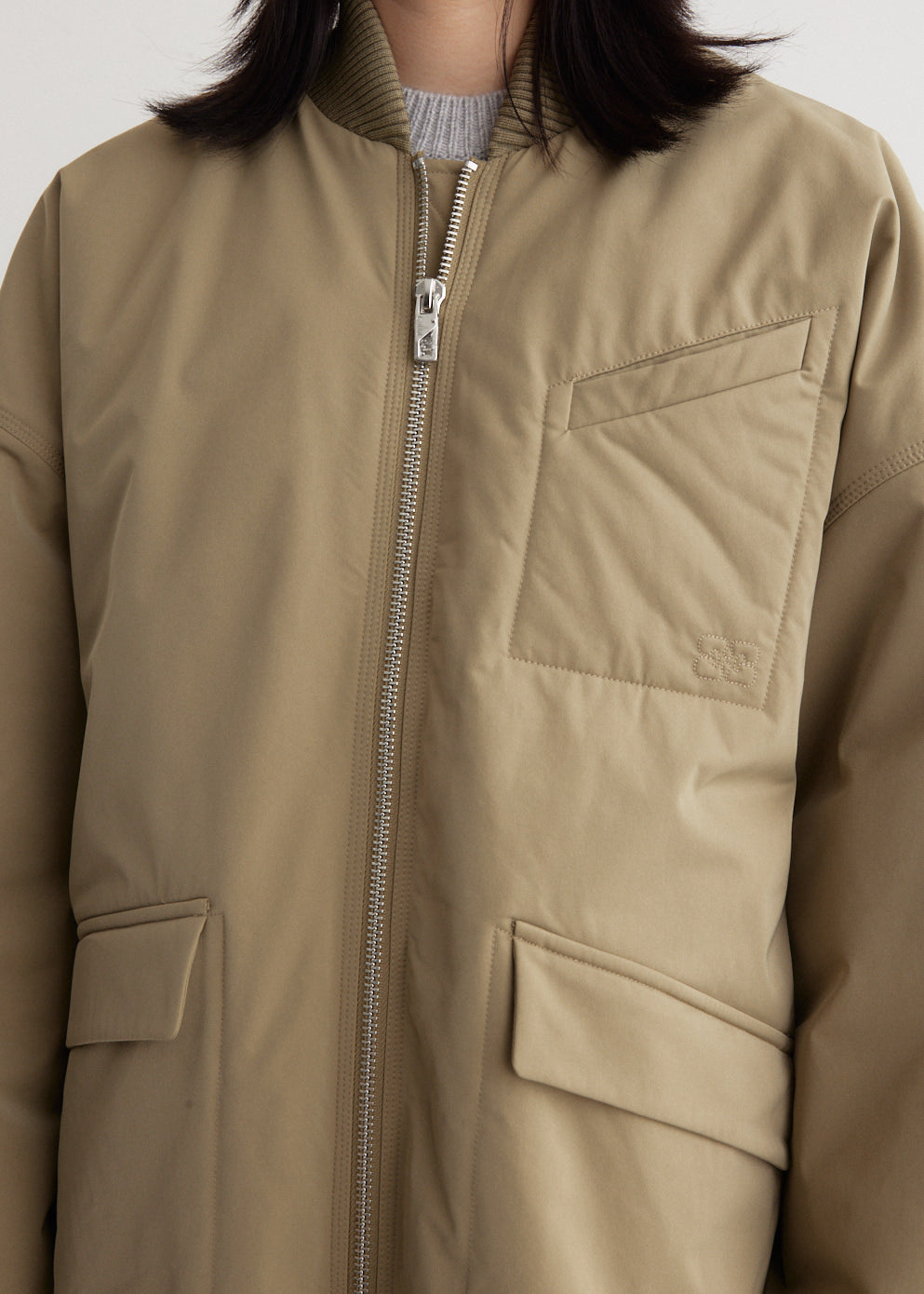 Light Twill Oversized Bomber Jacket
