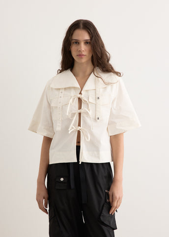 Stretch Cotton Cowl Neck Blouse