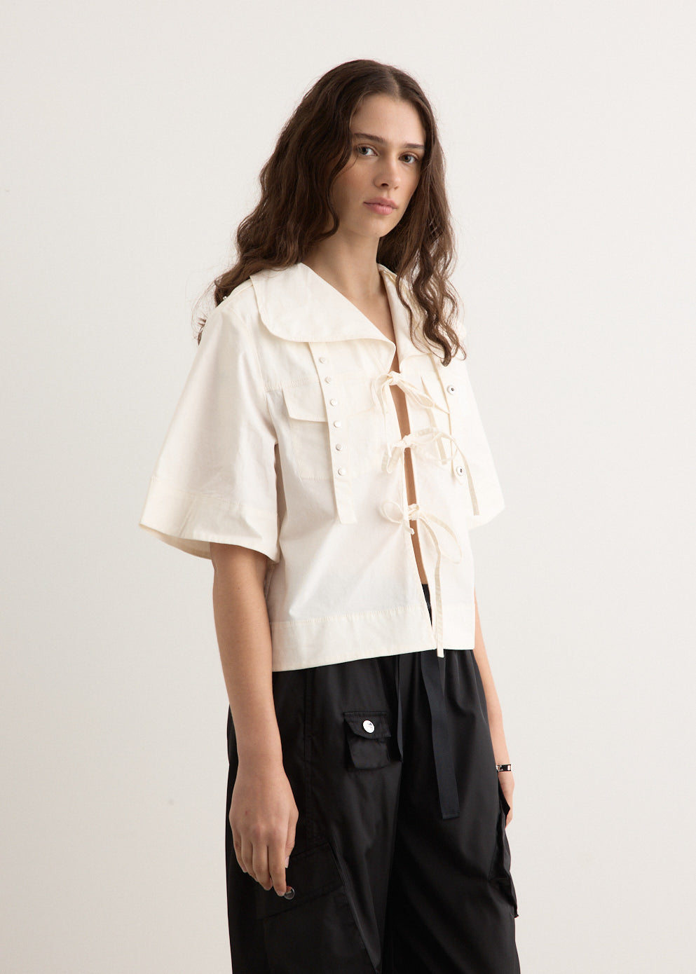 Stretch Cotton Cowl Neck Blouse