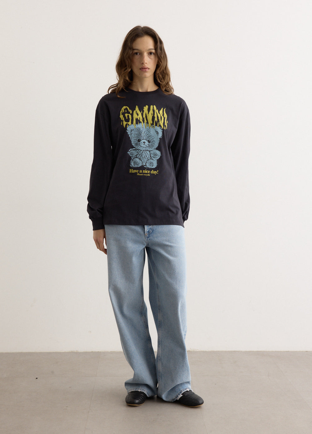 セール GANNI ガニー Basic Teddy Long Sleeve T-Shirt Phantom Black Basic Cotton Teddy Long Sleeve T-shirt | GANNI