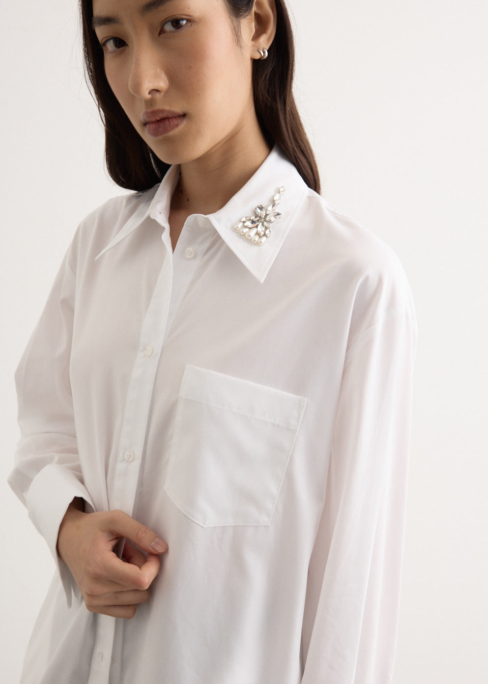 Long Masculine Button Placket Shirt
