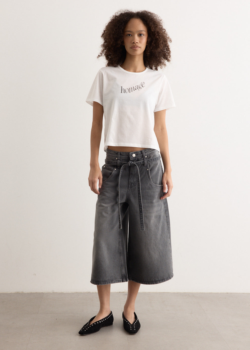 Belted Denim Bermuda Pants