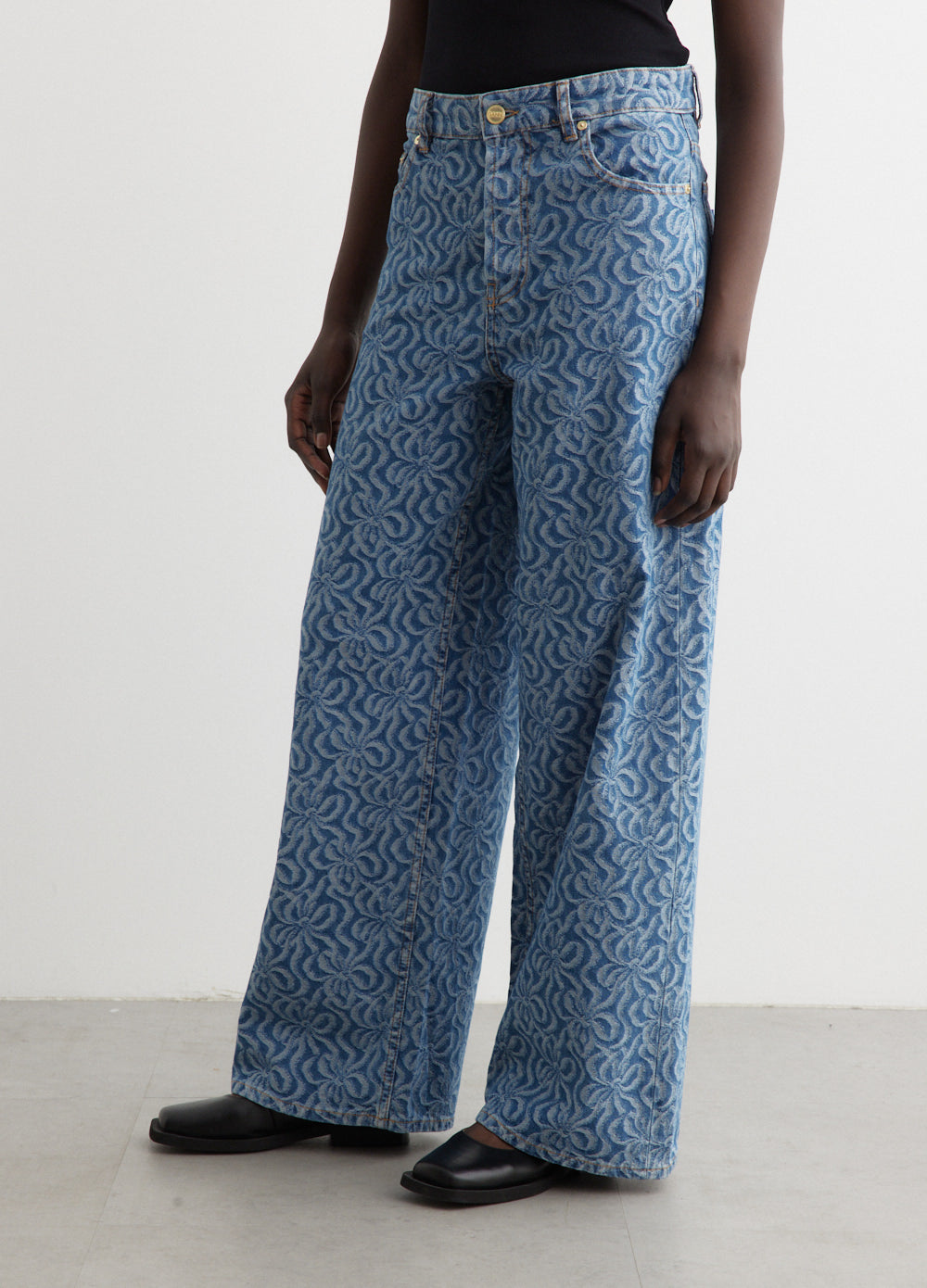 Jacquard Denim Wide Pants
