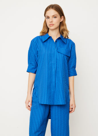 PINSTRIPED COTTON PYJAMA SHIRT - BLUE / PINSTRIPED