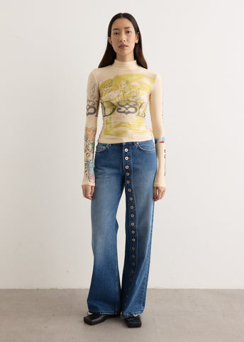 Denim Jeans with Button Details