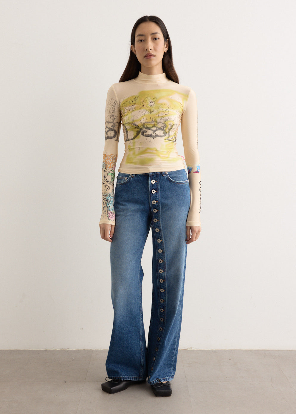 Denim Jeans with Button Details