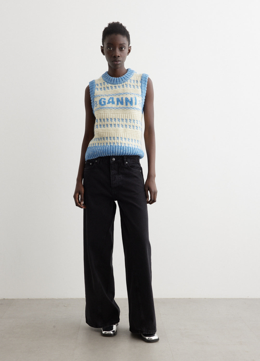 Graphic Lambswool Cropped O-Neck Vest