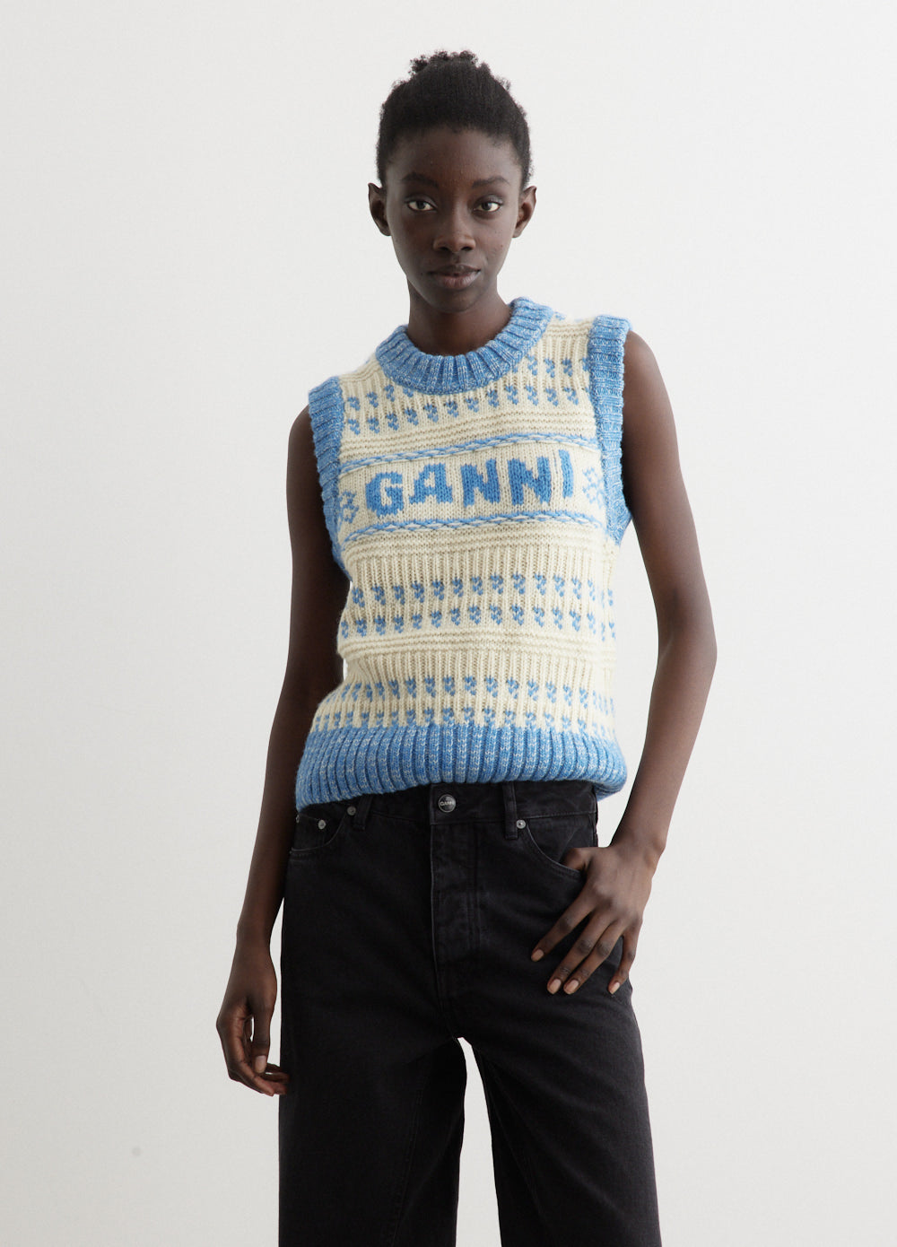Graphic Lambswool Cropped O-Neck Vest