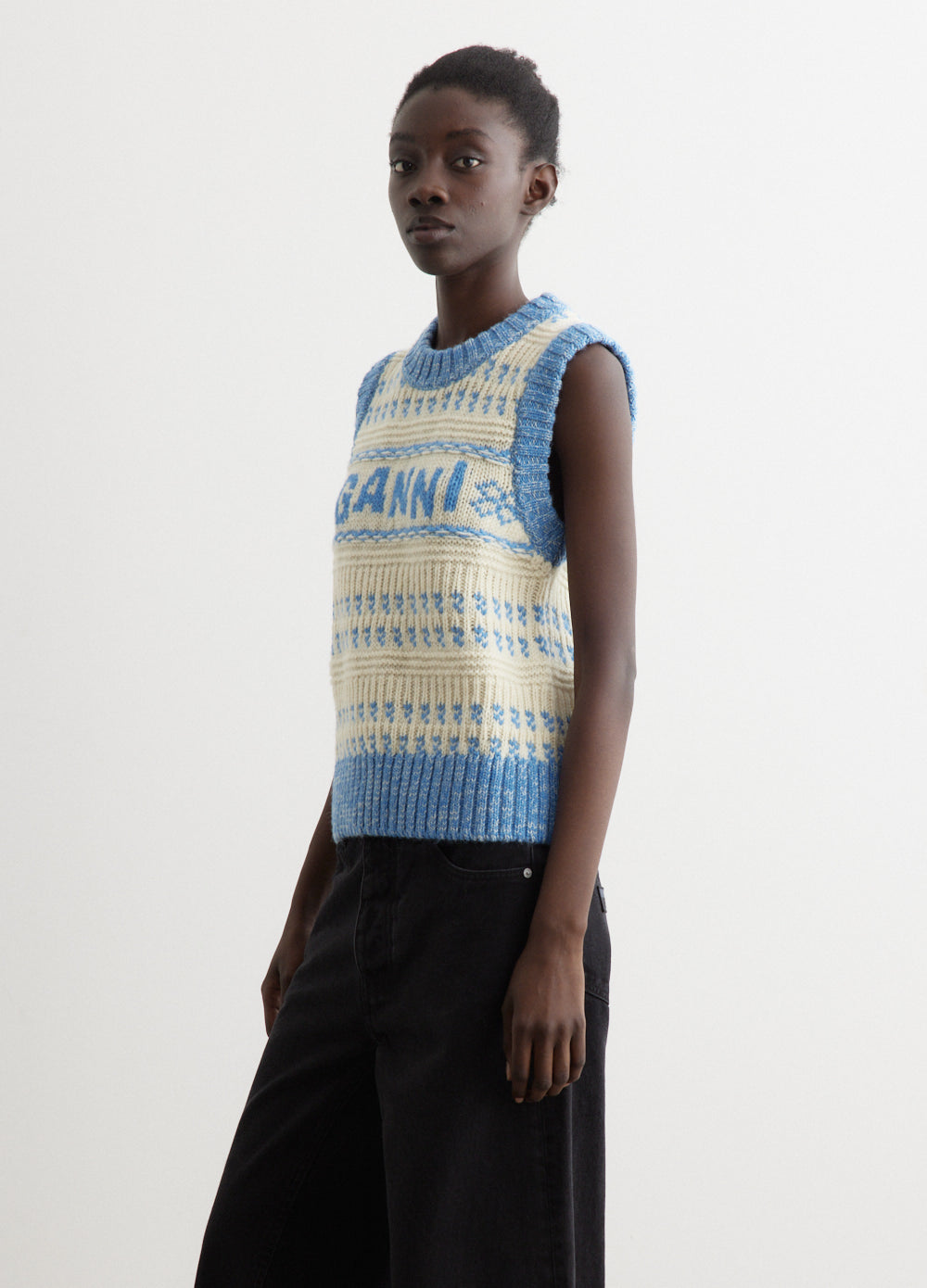 Graphic Lambswool Cropped O-Neck Vest