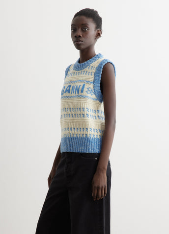 Graphic Lambswool Cropped O-Neck Vest