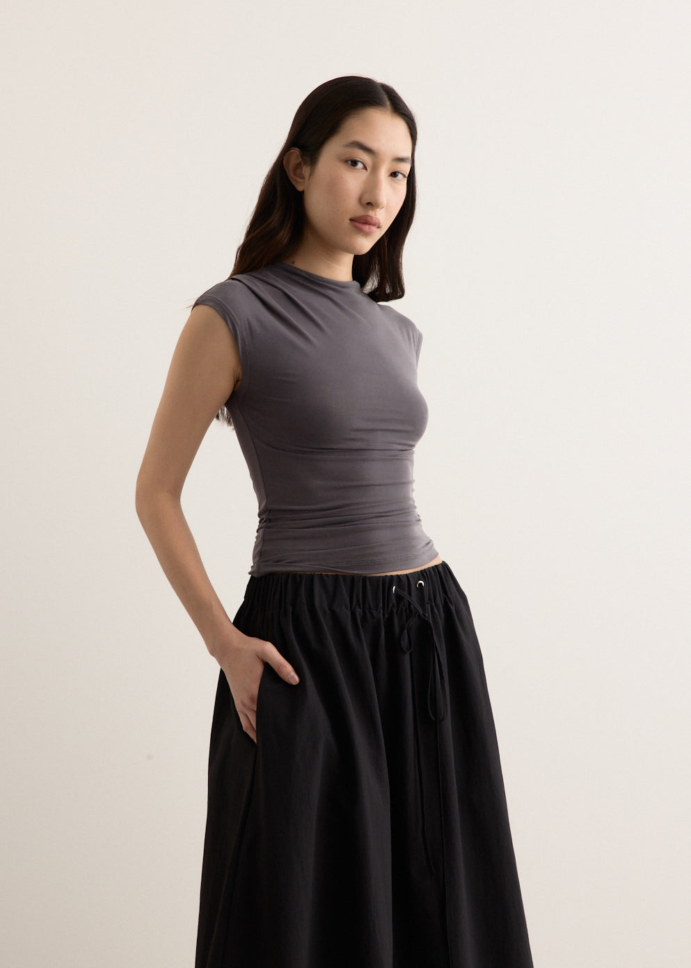 Agent Cap Sleeve Gathered Top