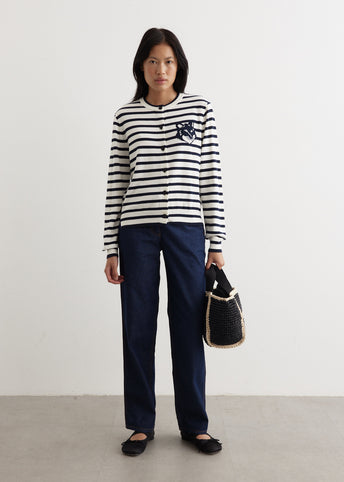 Fox Head Intarsia Crop Striped Cardigan