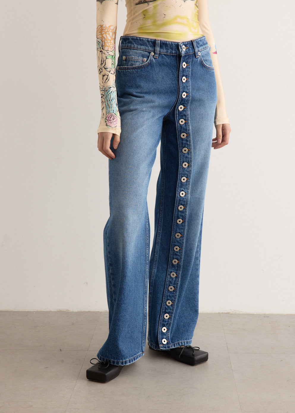 Denim Jeans with Button Details