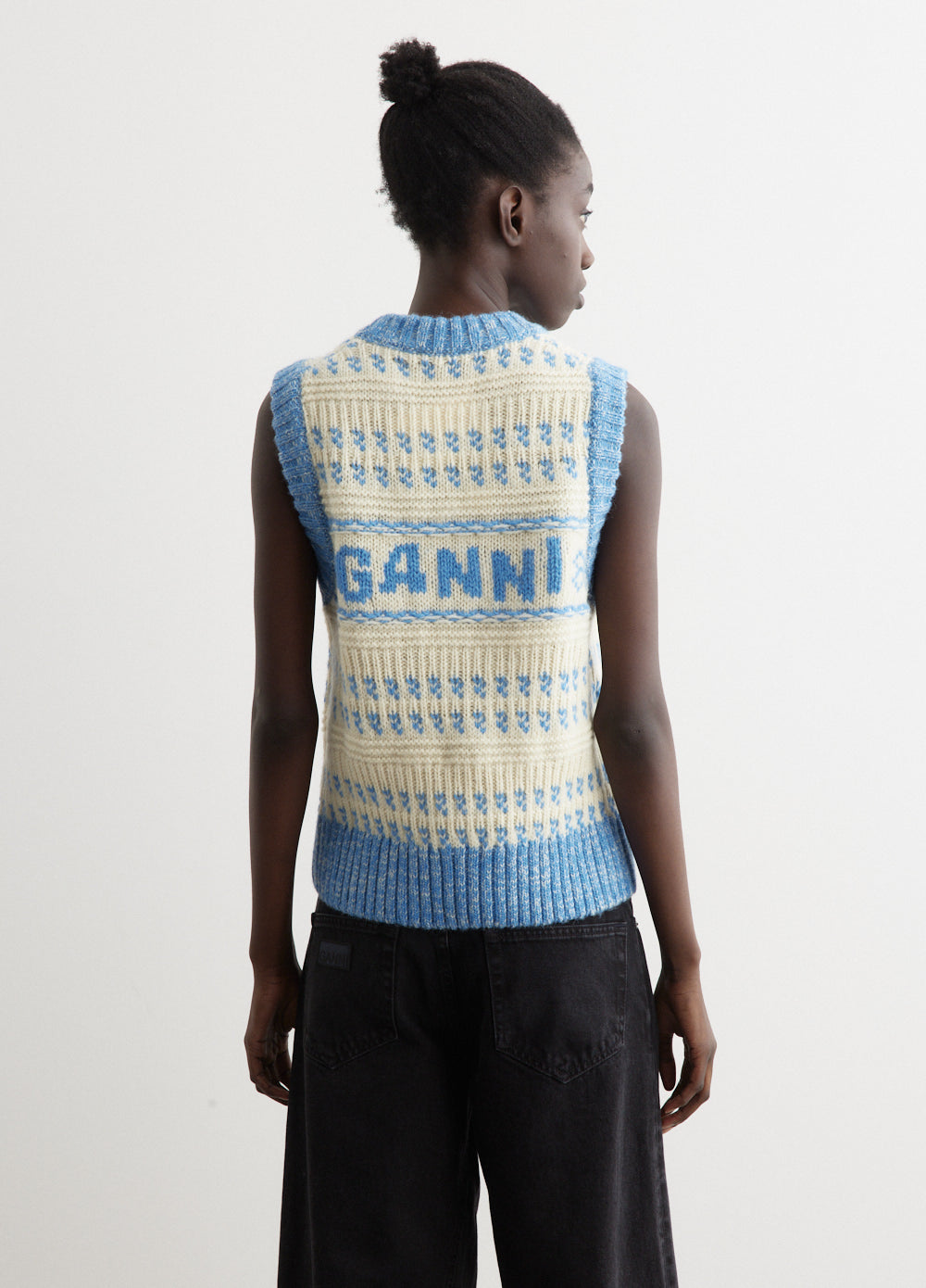 Graphic Lambswool Cropped O-Neck Vest