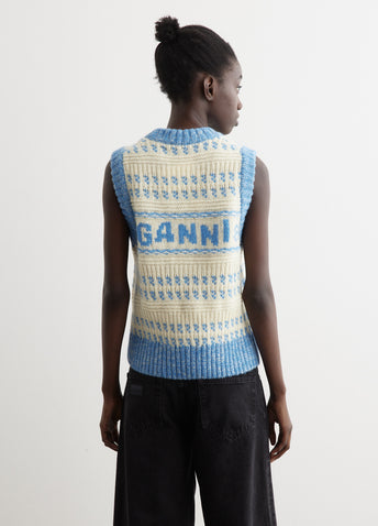 Graphic Lambswool Cropped O-Neck Vest