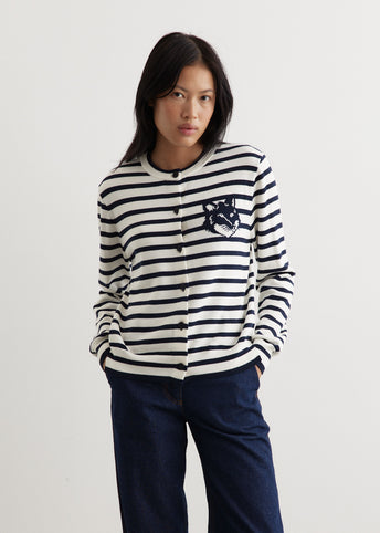 Fox Head Intarsia Crop Striped Cardigan