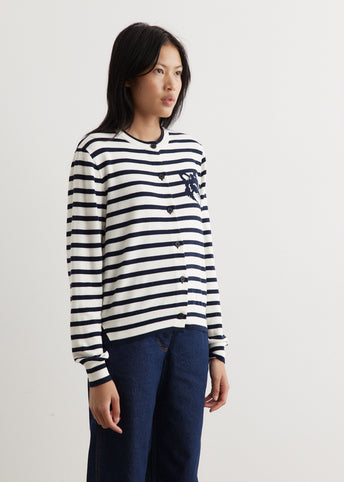 Fox Head Intarsia Crop Striped Cardigan