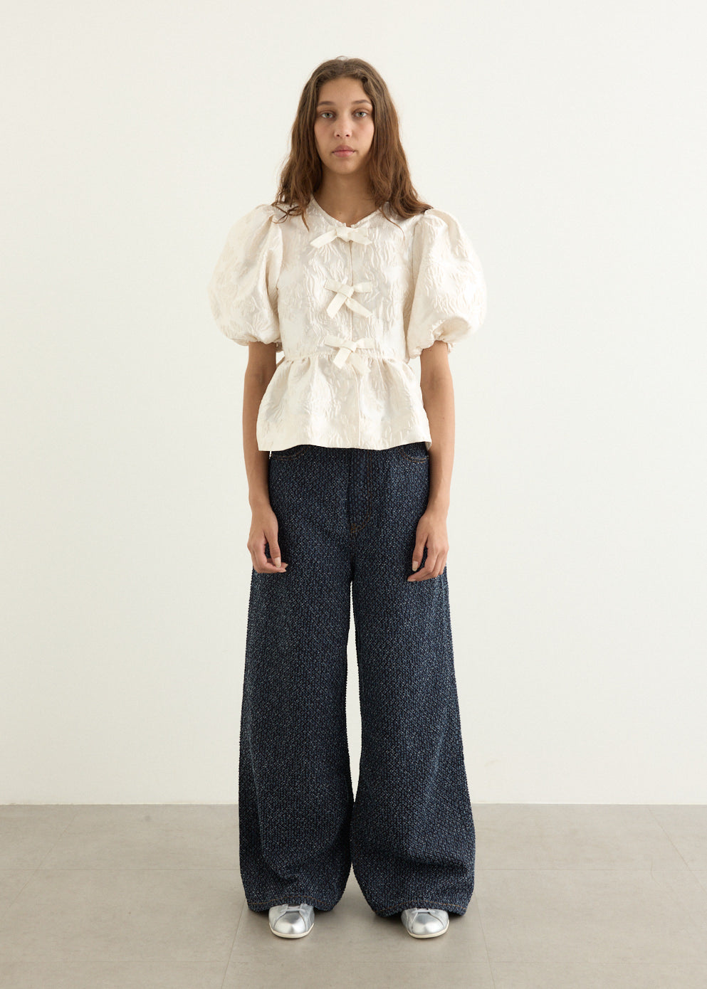 Satin Cloque Peplum Blouse