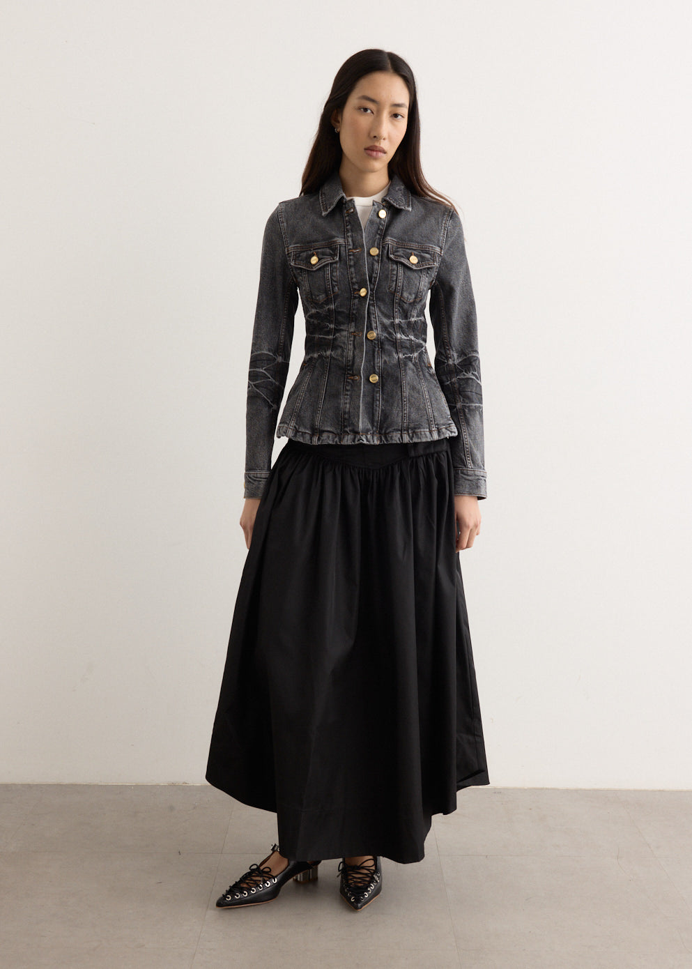 Duchesse Nylon Long Pocket Skirt