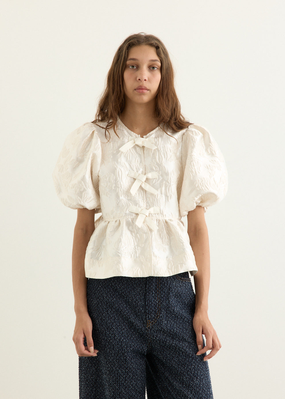 Satin Cloque Peplum Blouse