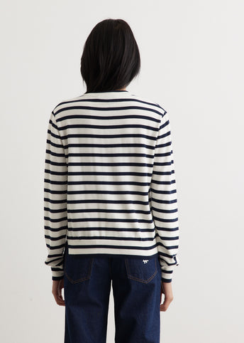 Fox Head Intarsia Crop Striped Cardigan
