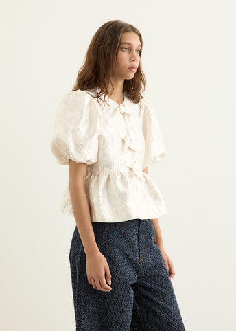 Satin Cloque Peplum Blouse