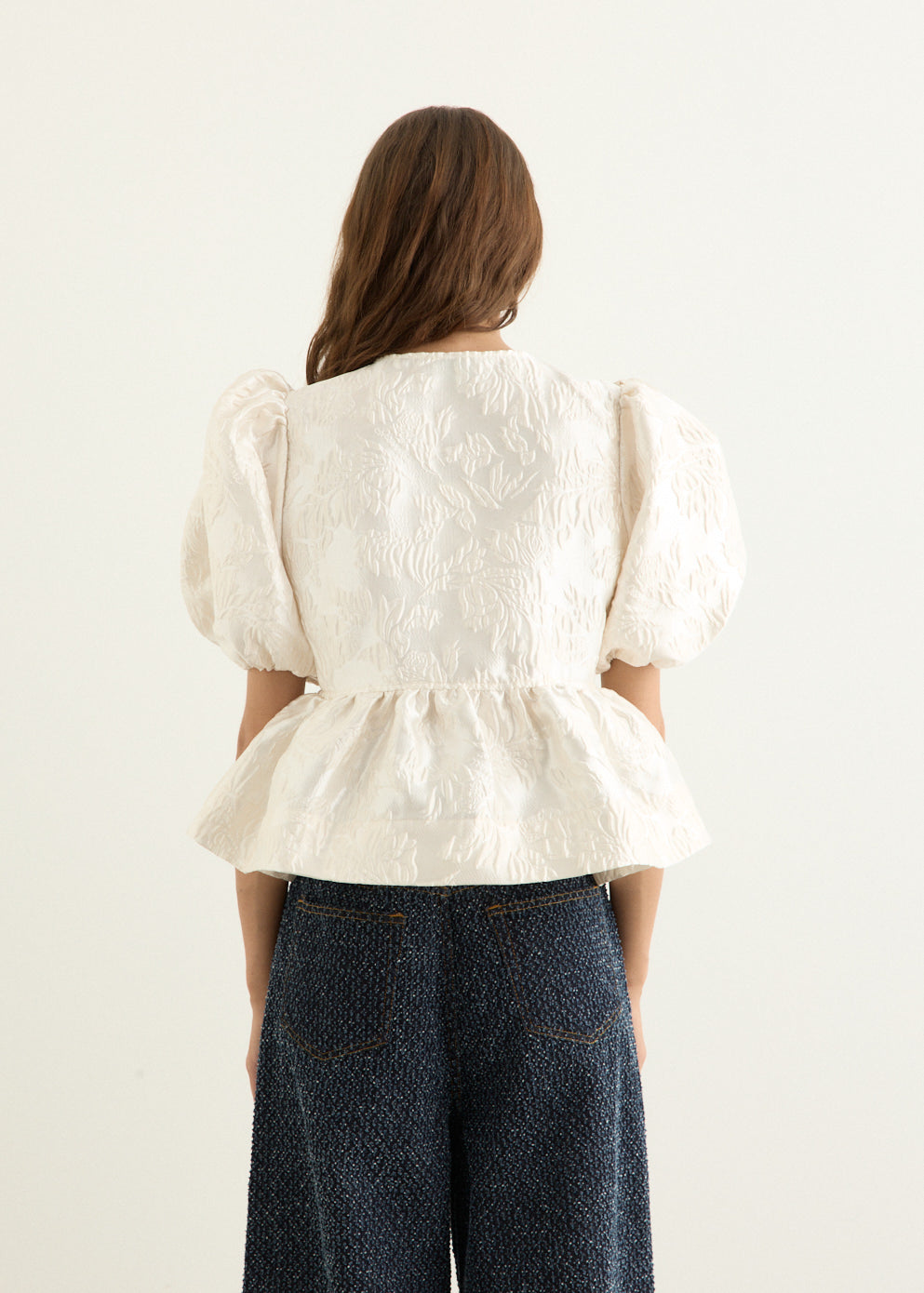 Satin Cloque Peplum Blouse