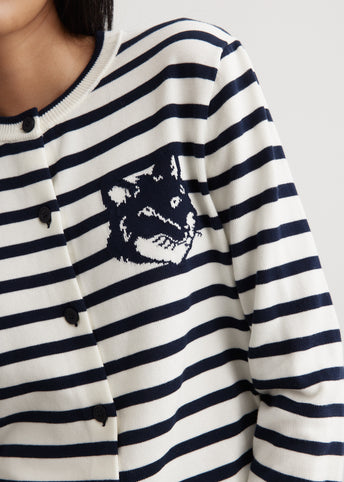 Fox Head Intarsia Crop Striped Cardigan