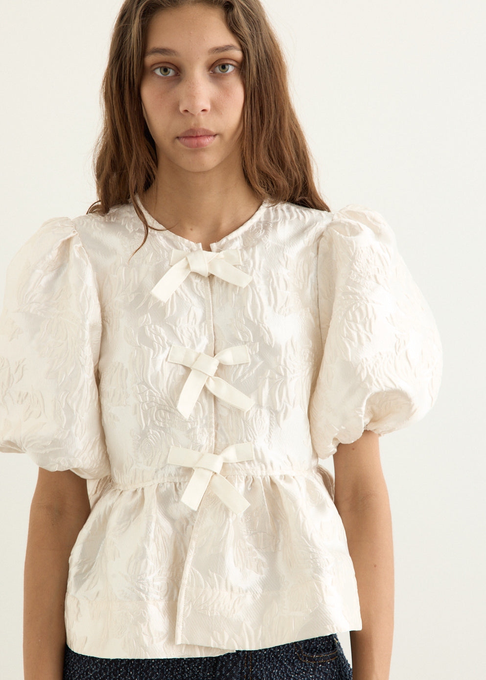 Satin Cloque Peplum Blouse