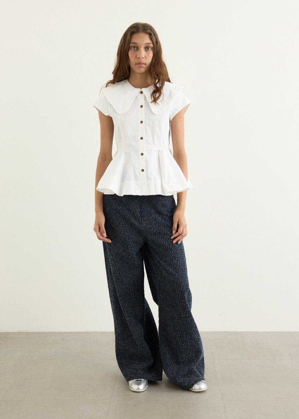 Stretch Cotton Peter Pan Collar Shirt