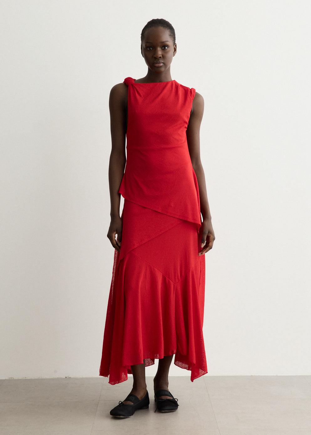 Marl Mesh Draped Knot Detailing Long Dress