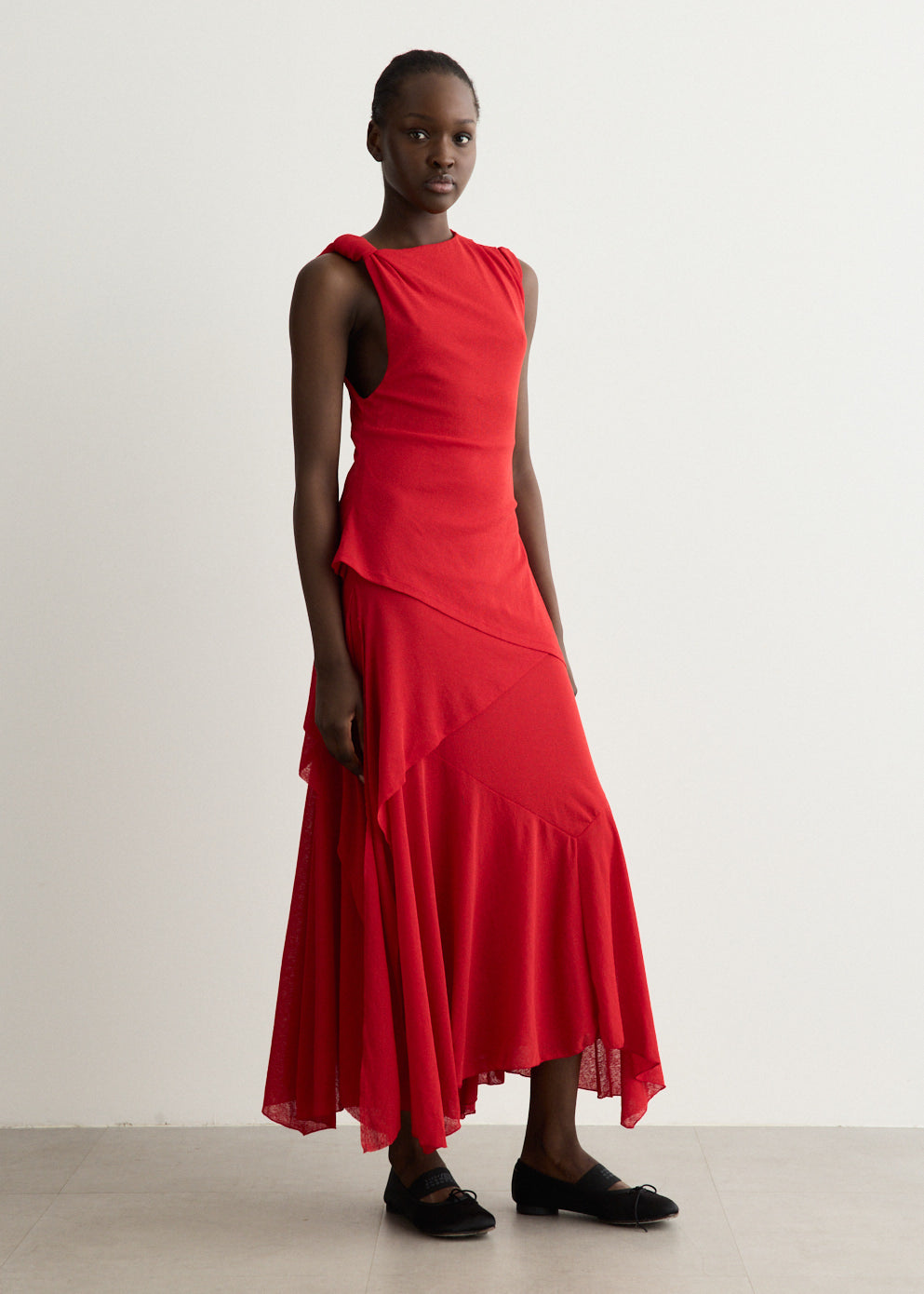 Marl Mesh Draped Knot Detailing Long Dress