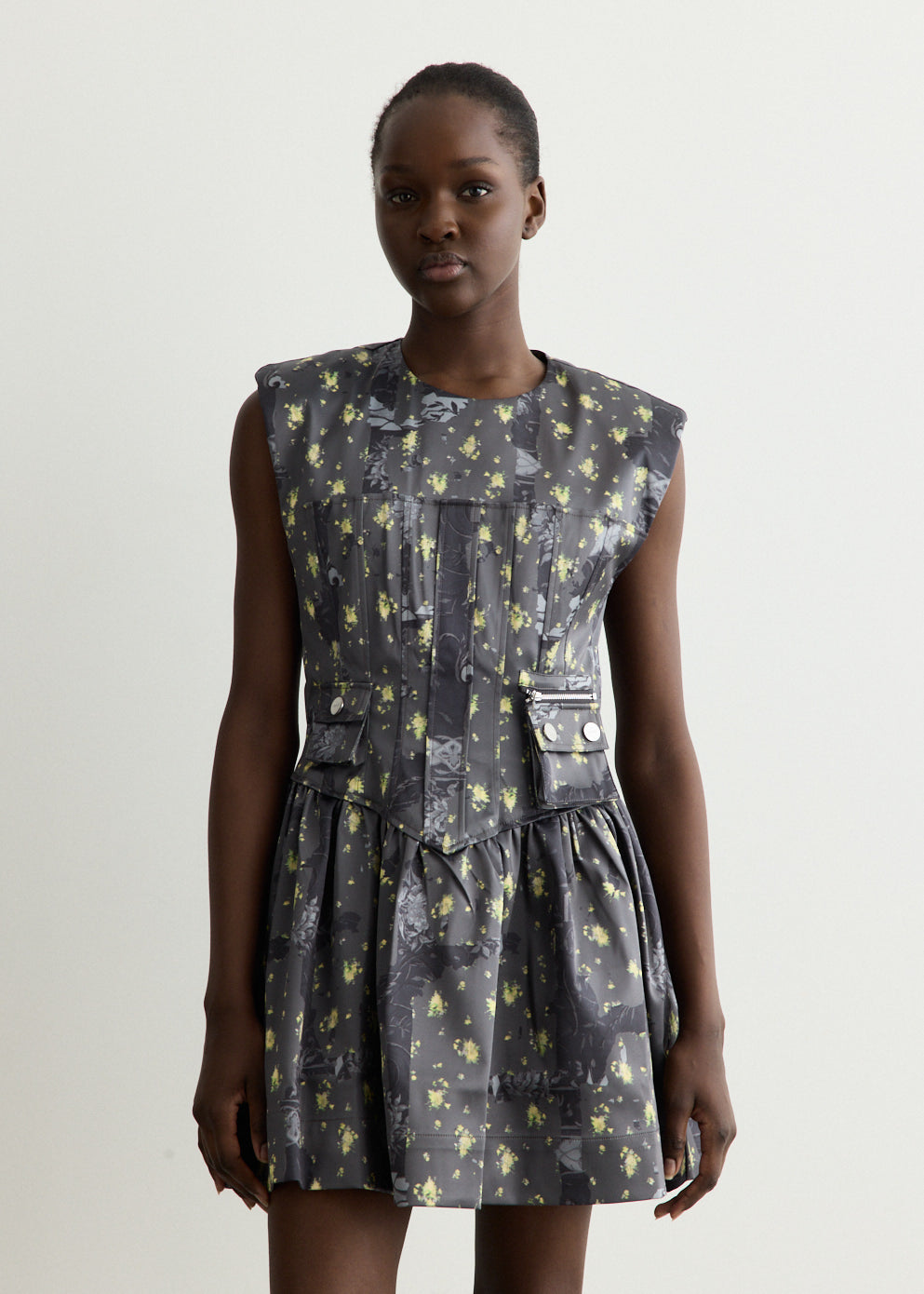Printed Double Satin Corset Mini Dress