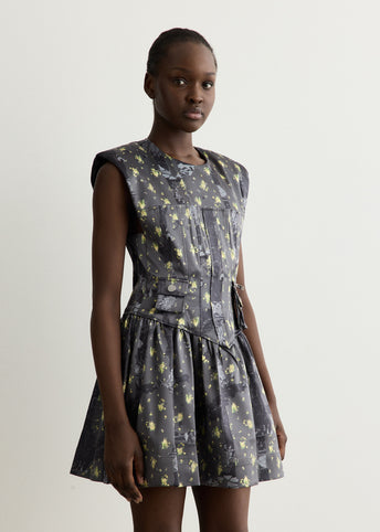 Printed Double Satin Corset Mini Dress