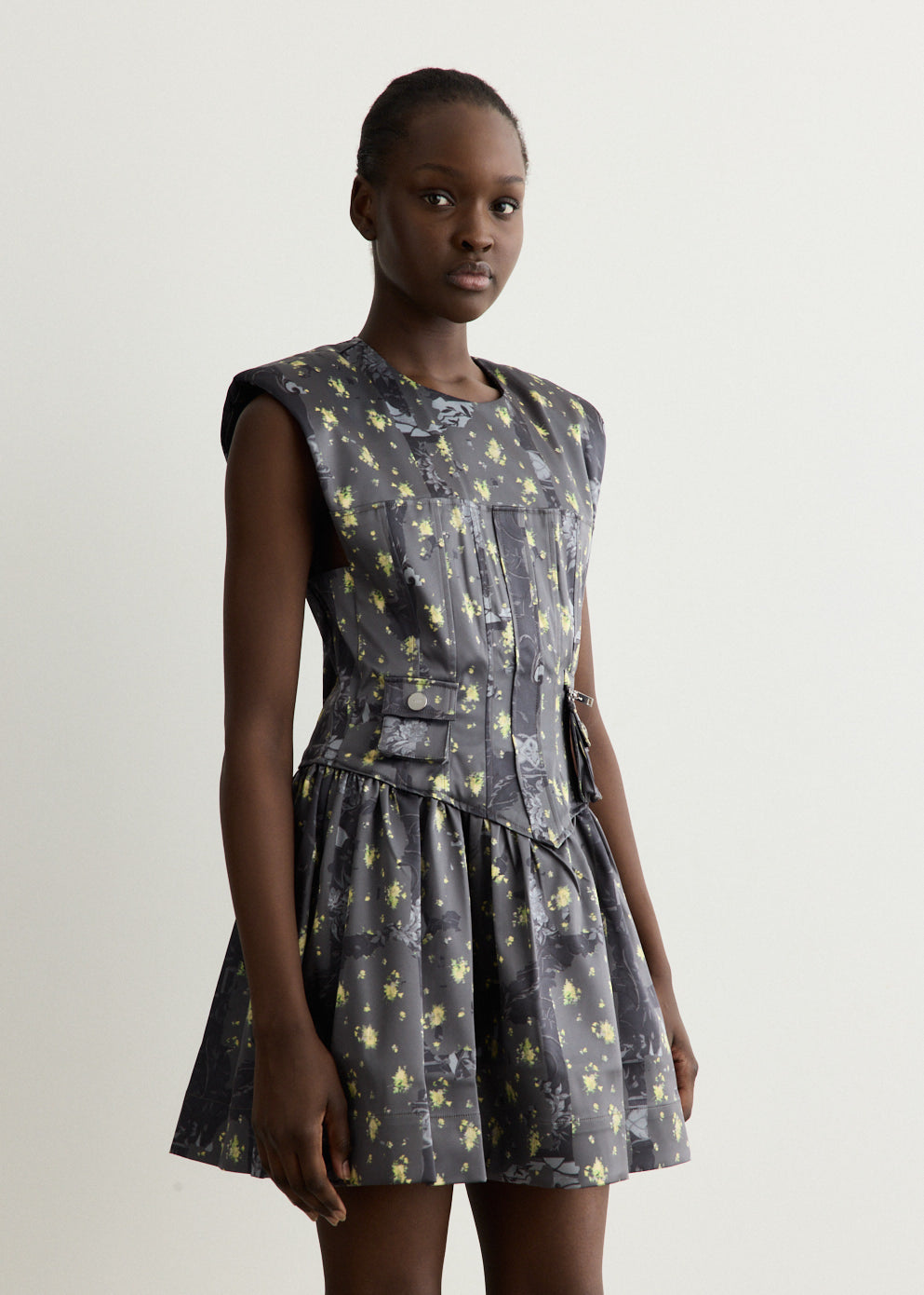 Printed Double Satin Corset Mini Dress