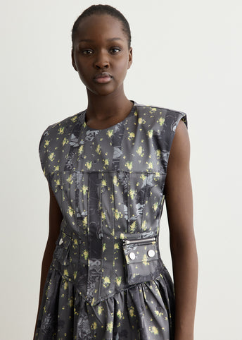 Printed Double Satin Corset Mini Dress