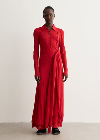 Marl Mesh Long Sleeve Maxi Tie Dress