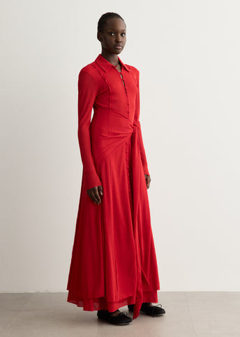 Marl Mesh Long Sleeve Maxi Tie Dress