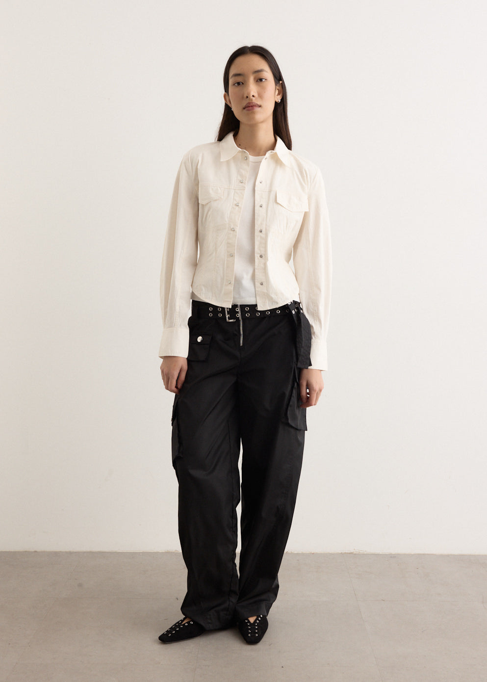 Washed Stretch Cotton Corset Shirt