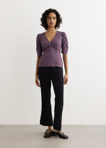 Stretch Seersucker V-Neck Blouse